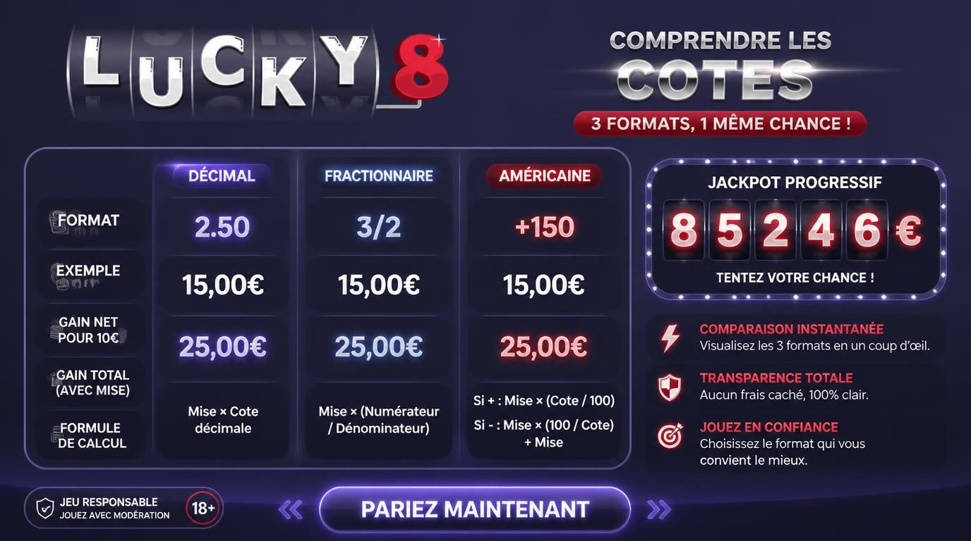 Comparaison visuelle de formats de cotes avec tableau