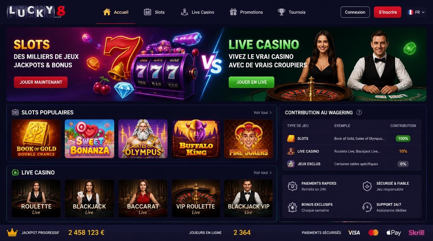 Comparaison des contributions au wagering entre slots et jeux live